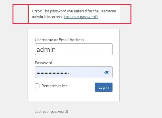 Default login error message